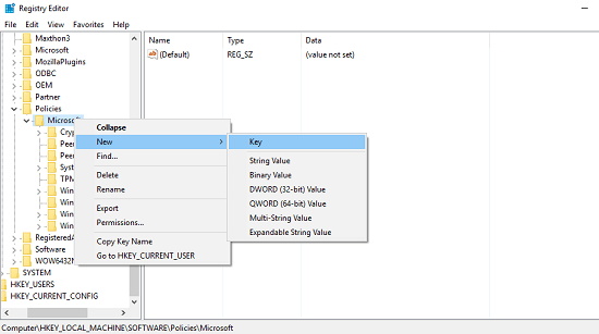 Создание ключа WindowsInkWorkspace в реестре