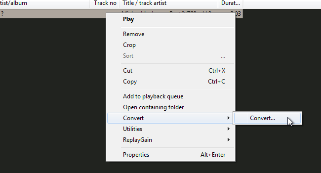 Контекстное меню файла: Convert > Convert…