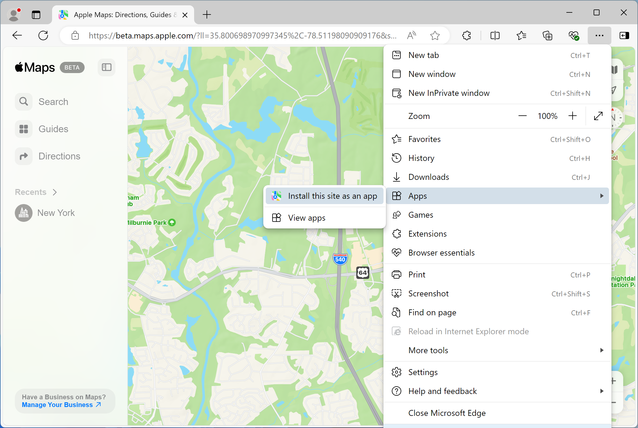 Установка Apple Maps в Microsoft Edge