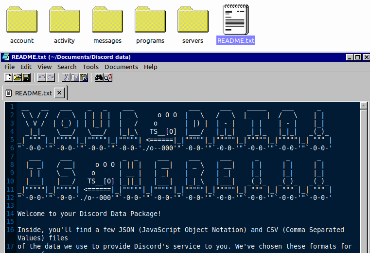 Файл readme из архива данных Discord