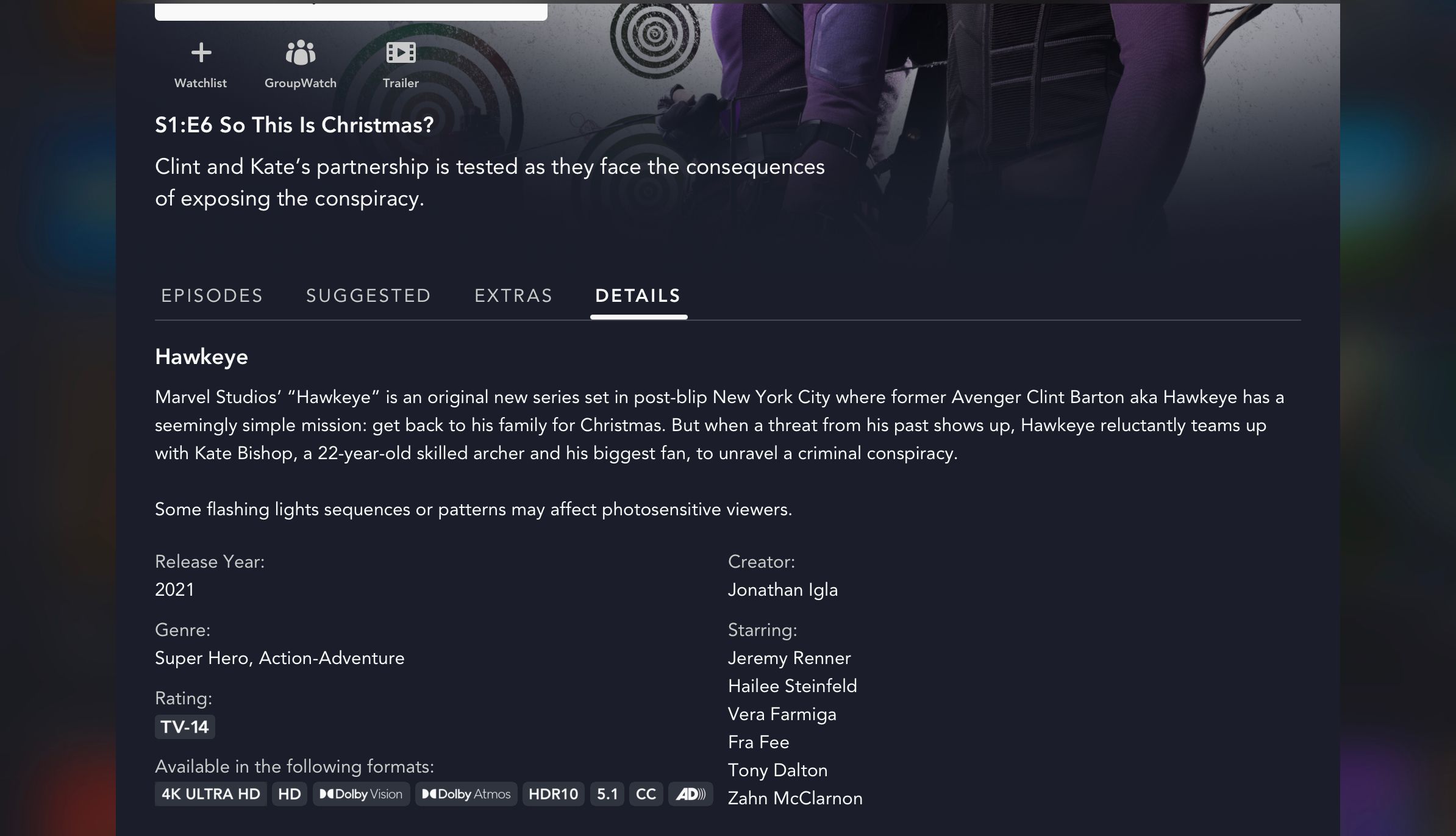 Индикация Dolby Atmos на экране плеера Disney+