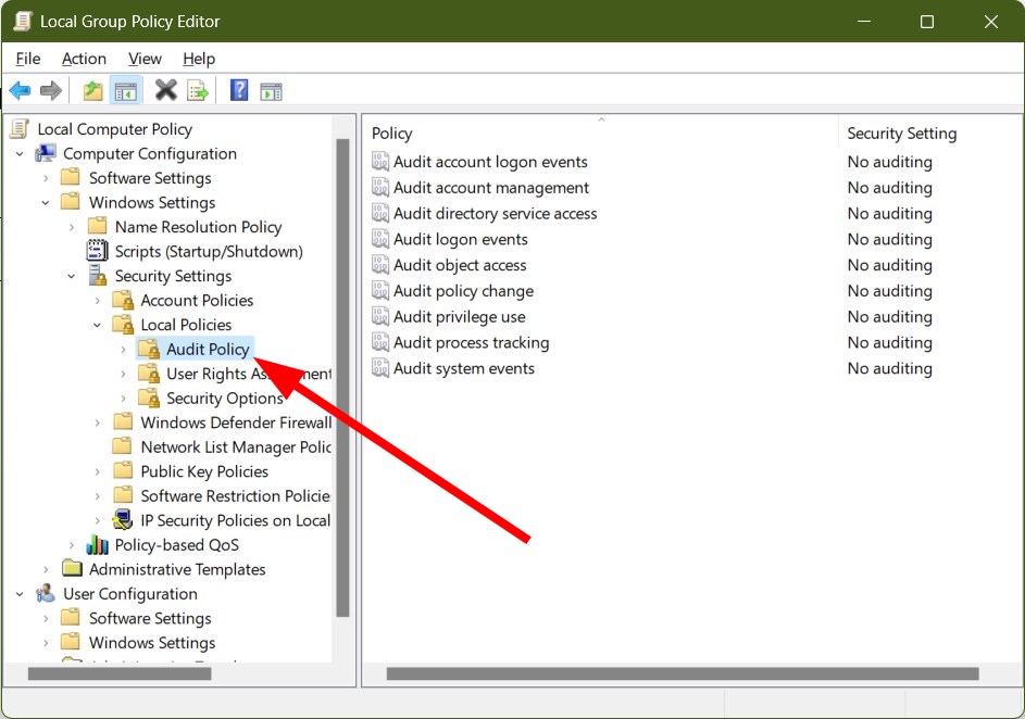 Раздел Audit Policy