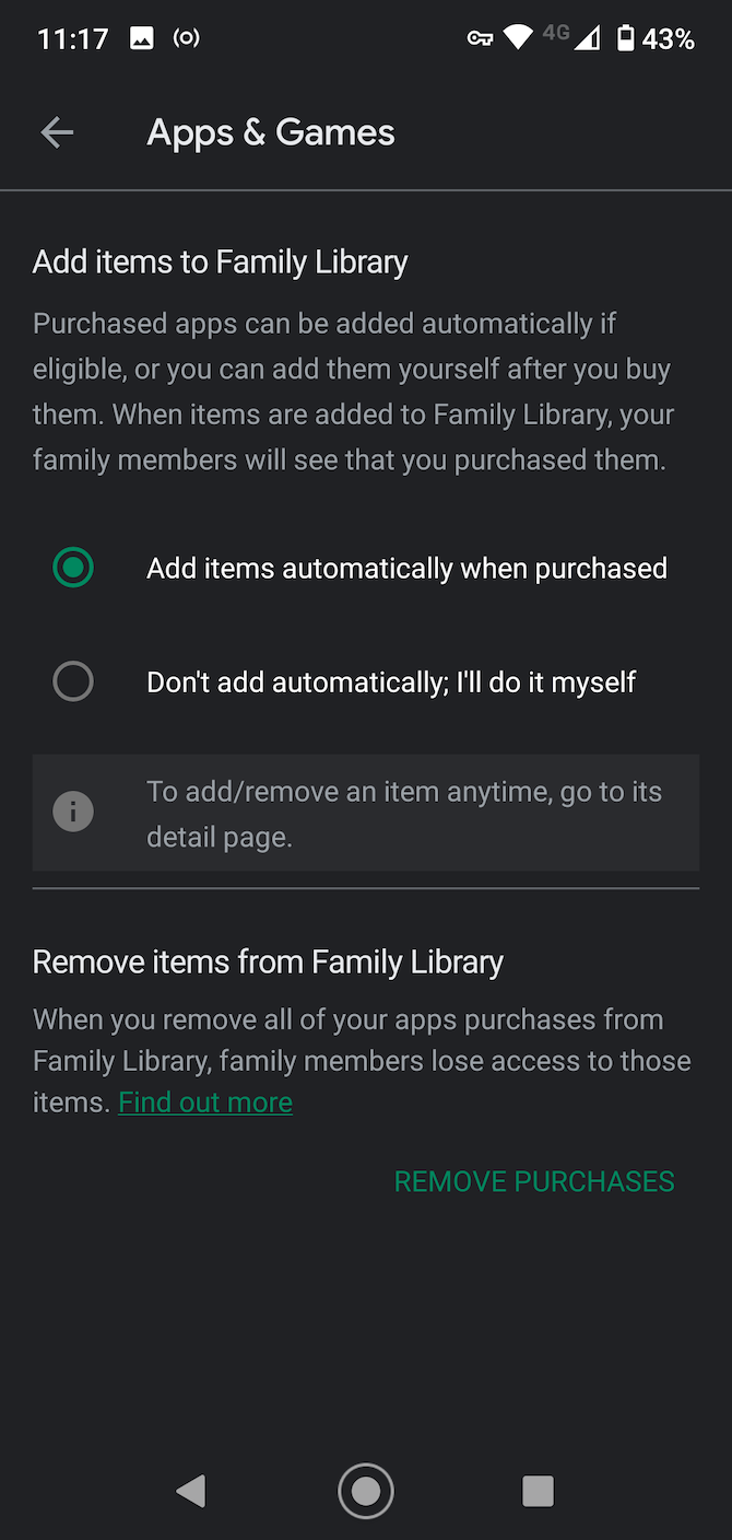 Параметры Семейной библиотеки в Google Play
