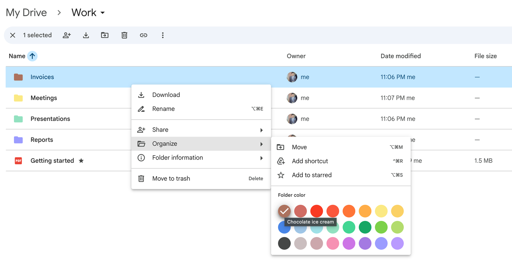 Цветовое кодирование папок в Google Drive.