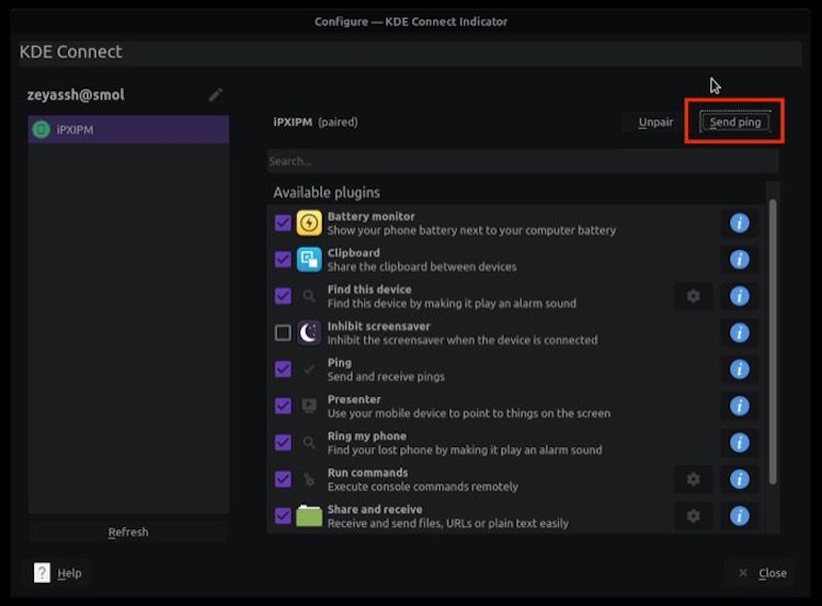 pinging connected iPhone through KDE Connect