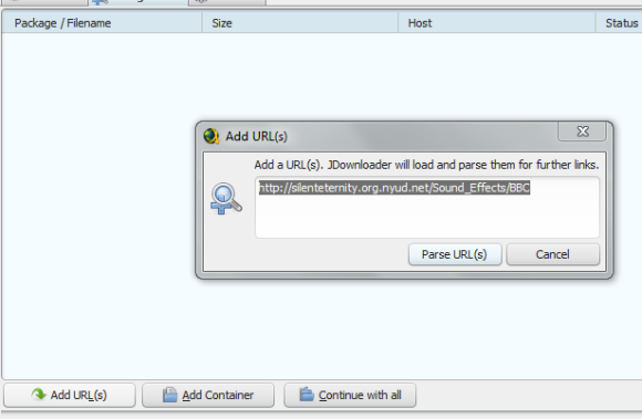Диалог добавления URL в JDownloader