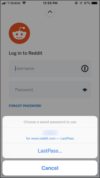 Предложенные логины из менеджера паролей для быстрого входа
