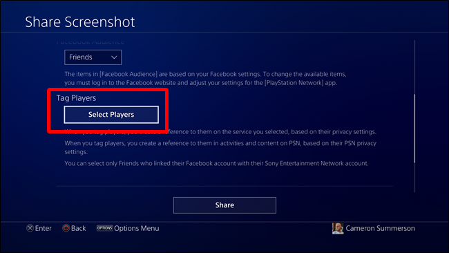 Окно выбора игроков для отметки — список друзей PSN