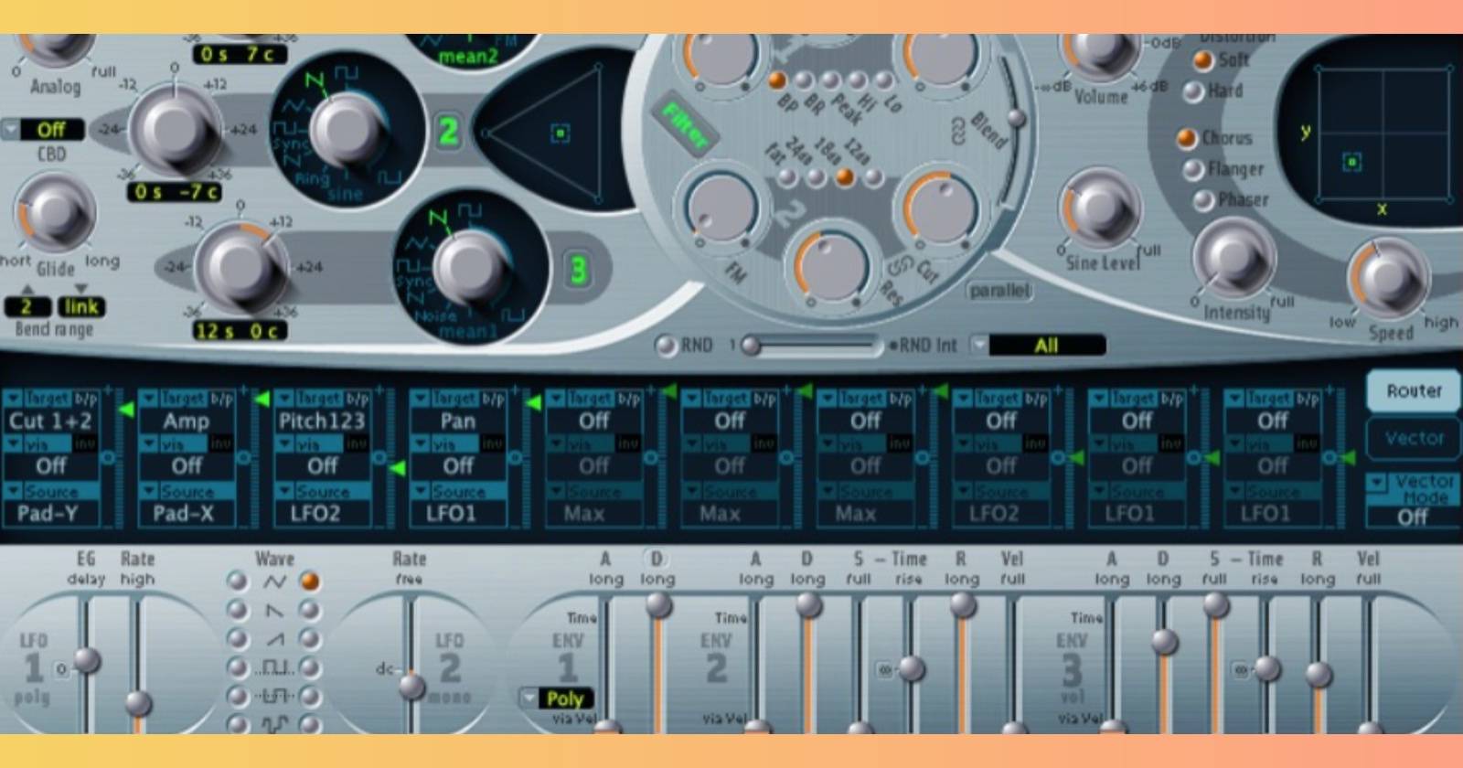 ES2 Synth in Logic Pro in an orange background