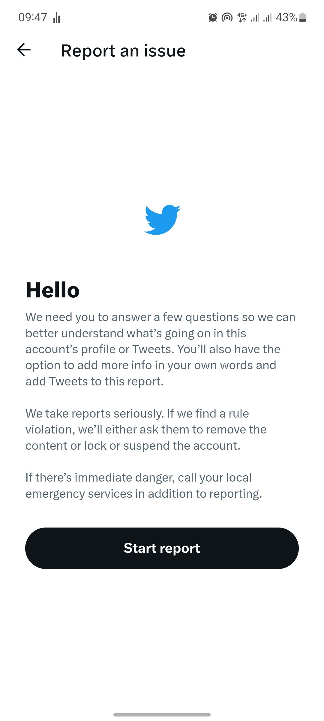 Скриншот процесса жалобы на твит