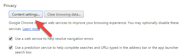 Параметры содержимого Chrome