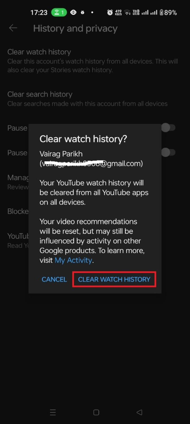 Écran Historique vide ou liste mise à jour sur Android