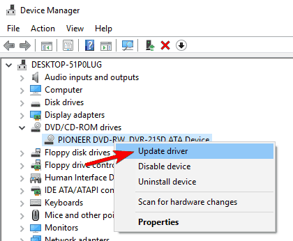 Windows 10 DVD drive not reading discs