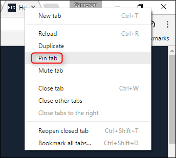 Закреплённая вкладка с сокращённой иконкой сайта