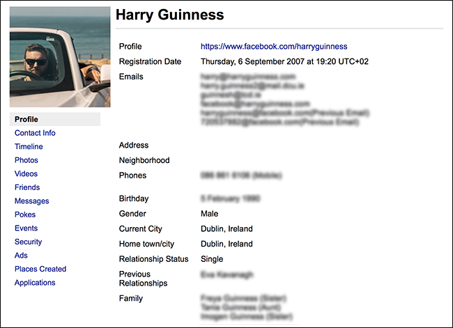 Раздел «Профиль» с сохранённой информацией аккаунта