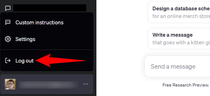 Выберите пункт Log Out в меню