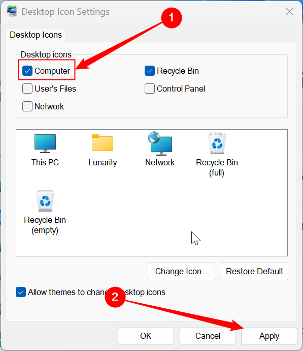 Отметьте «Компьютер» и нажмите Применить. 
