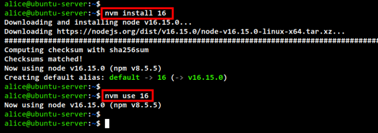Установка и использование Node.js v16 через nvm
