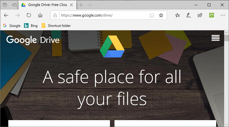 Страница Google Drive в браузере