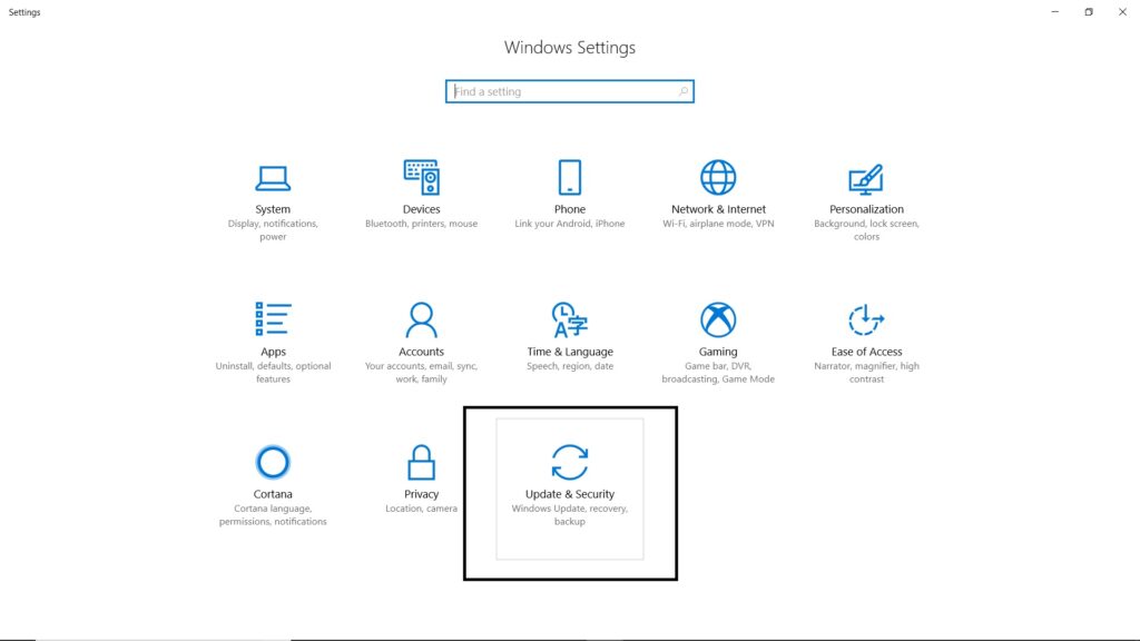 Раздел обновление и безопасность