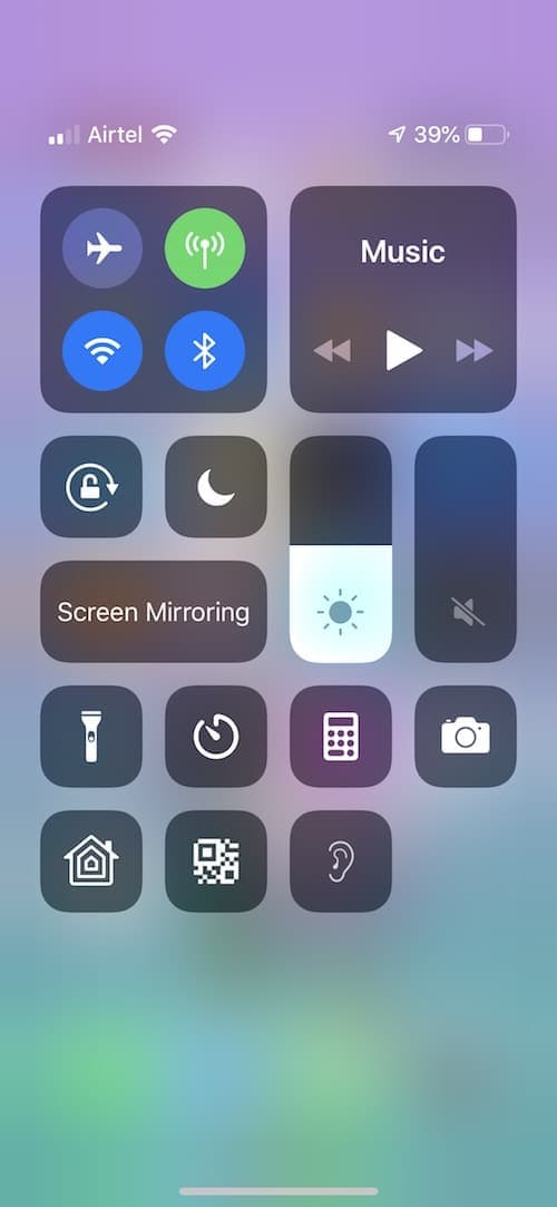 Tela do Live Listen com o interruptor para ligar e o controle de volume