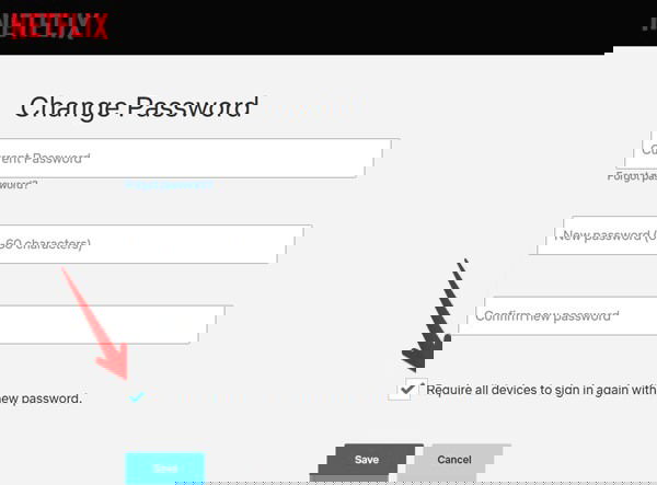 Подтверждение изменения пароля в Netflix