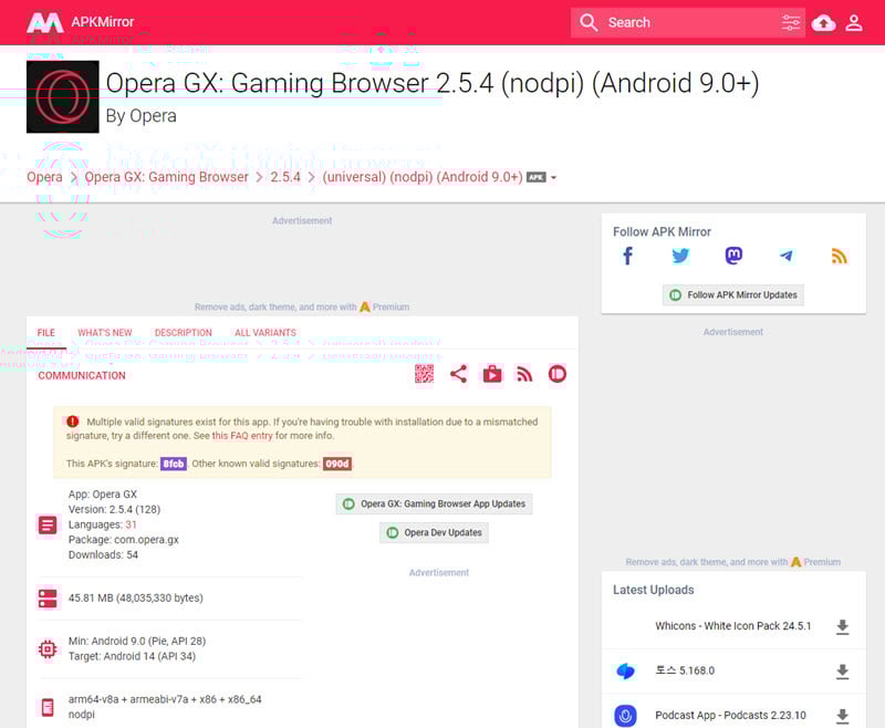 APK Opera GX su Smart TV