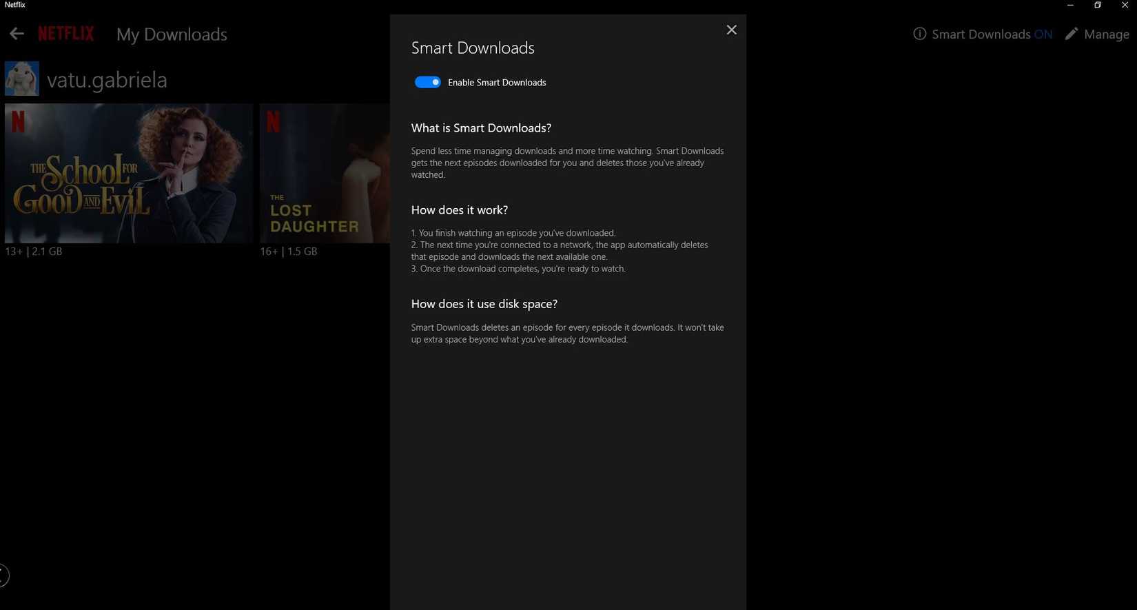 Настройки Smart Downloads в приложении Netflix