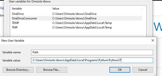 Добавление пути Python в пользовательские переменные