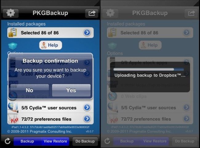 Процесс создания резервной копии и сообщение об успешном сохранении