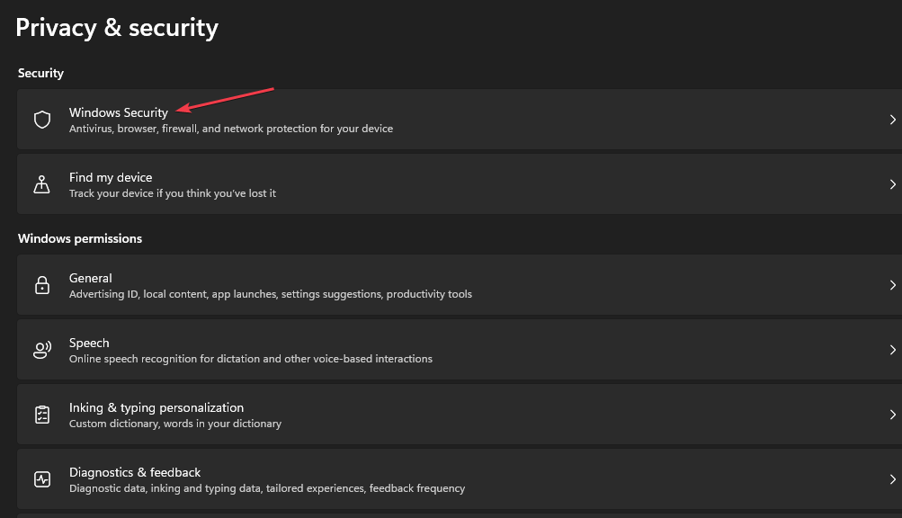 Окно Windows Security в Параметрах