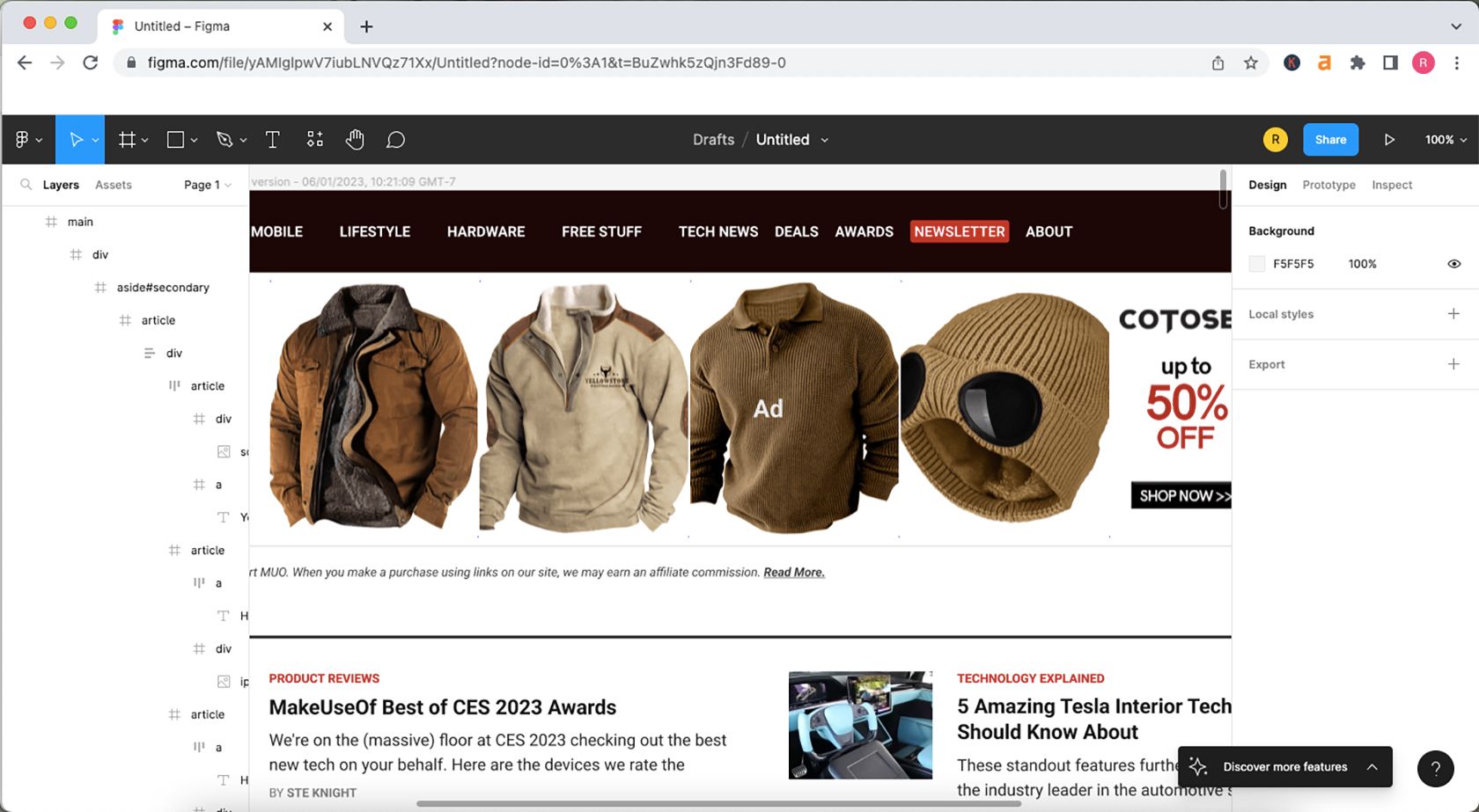 MakeUseOf.com as a Figma design.
