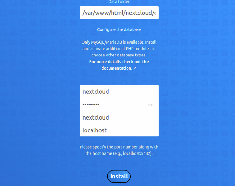 Настройка базы данных Nextcloud