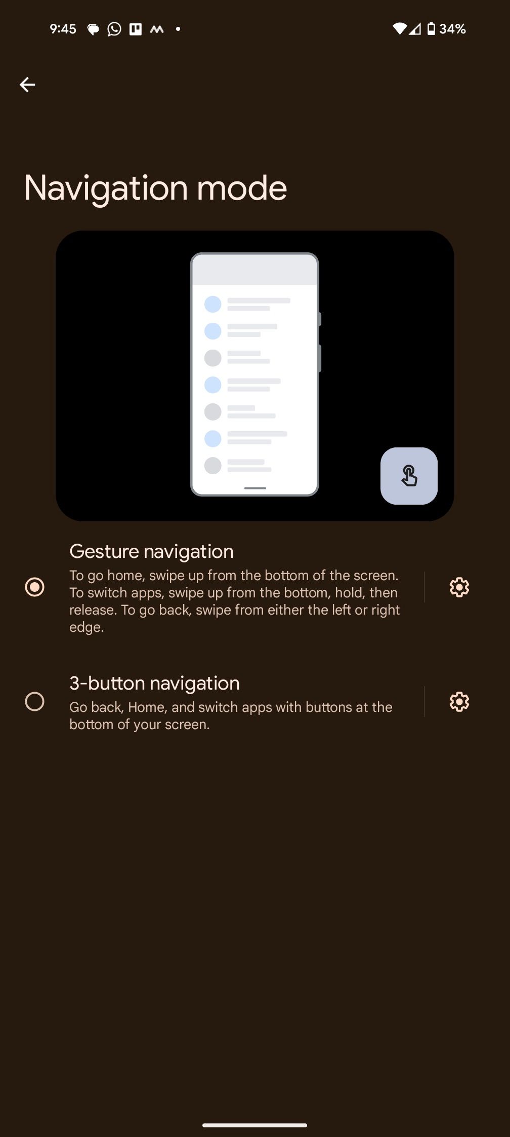 Меню режима навигации на Pixel 8