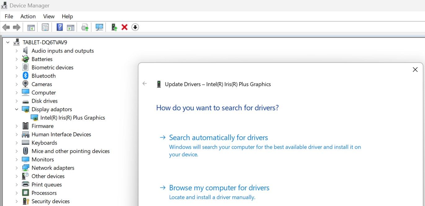 Процесс обновления драйвера через Device Manager