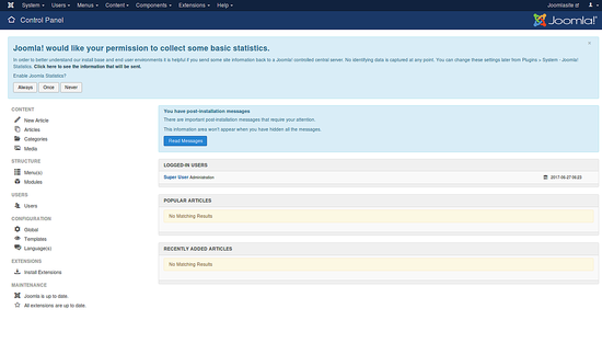 Панель управления Joomla