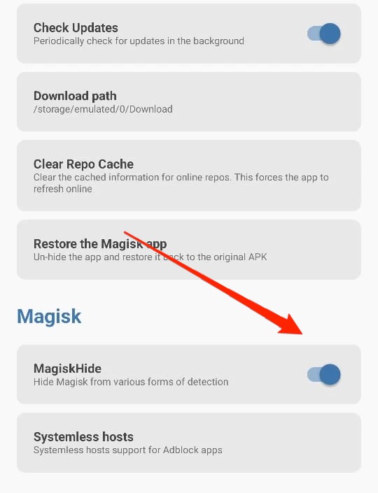 Magiskアプリを隠すオプションの例