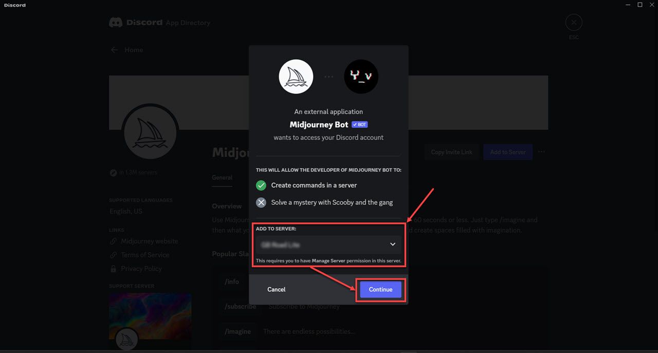 Checking destination server for Discord app