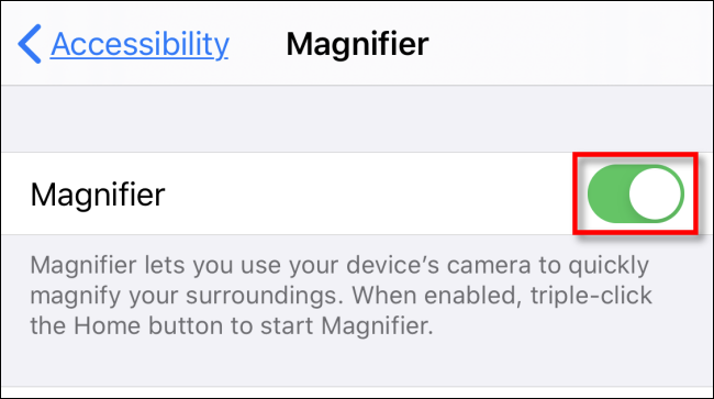 Переключатель Лупа в Настройках iPhone