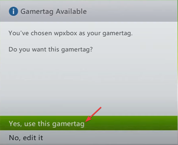 Подтверждение нового геймертега на Xbox 360