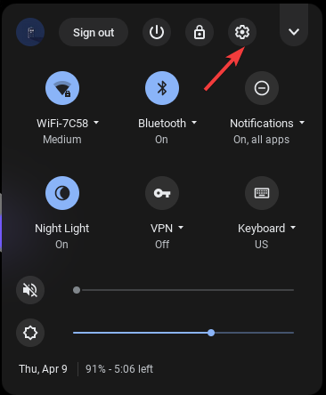 Меню «Настройки» в Chromebook