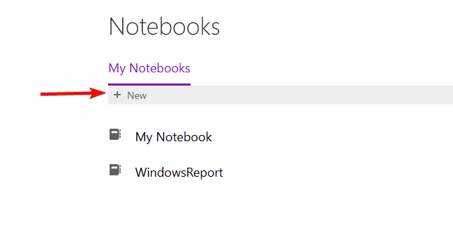 (Кнопка создания нового блокнота в веб-версии OneNote)