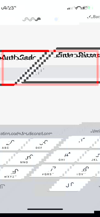 Поле ввода сгенерированного кода в Discord