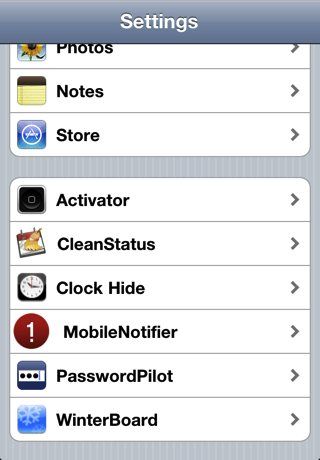 Переход в WinterBoard через Настройки
