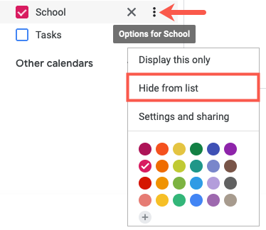 Нажмите три точки и выберите Скрыть из списка