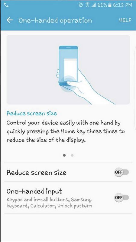Пример режима одной рукой на Galaxy S7