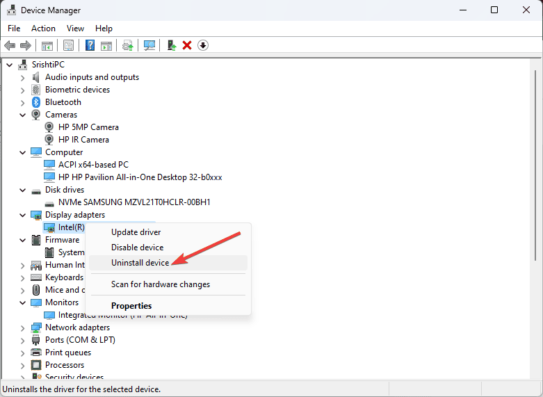 Удаление устройства в Диспетчере устройств