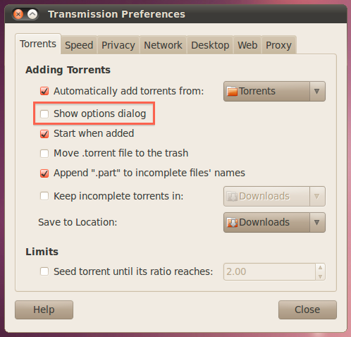 Настройка сохранения в Transmission на Linux