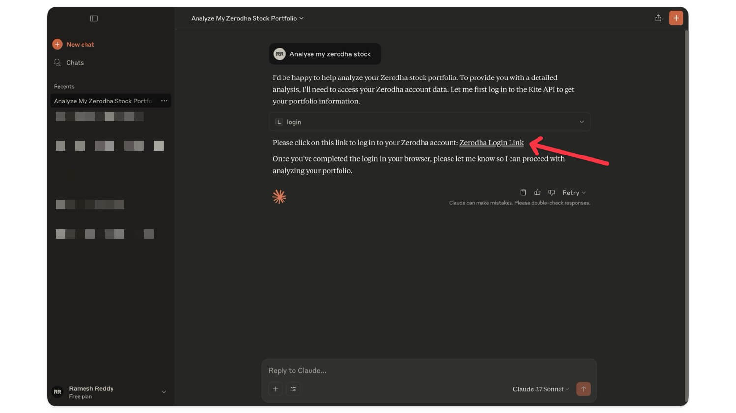Кнопка входа в Kite через сгенерированную ссылку