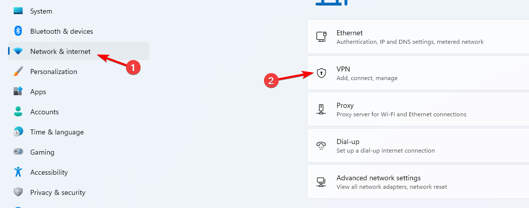 Кнопка Add VPN в настройках Windows 11